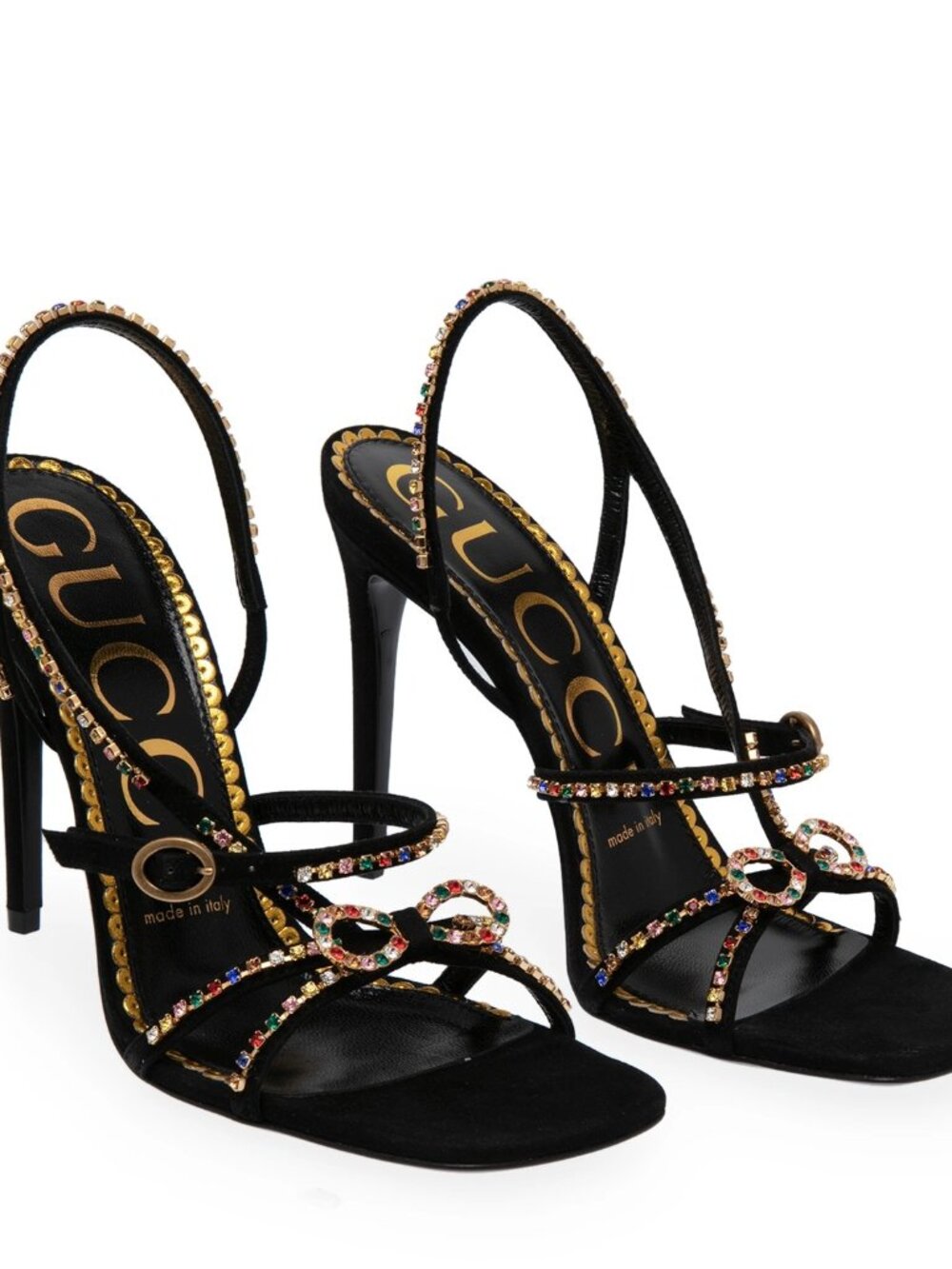 Gucci Black Suede Carmen Crystal Embellished Strappy Sandals Size 42